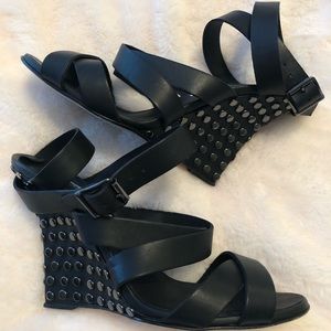 Manolo Blahnik Studded Wedge Wrap Sandals